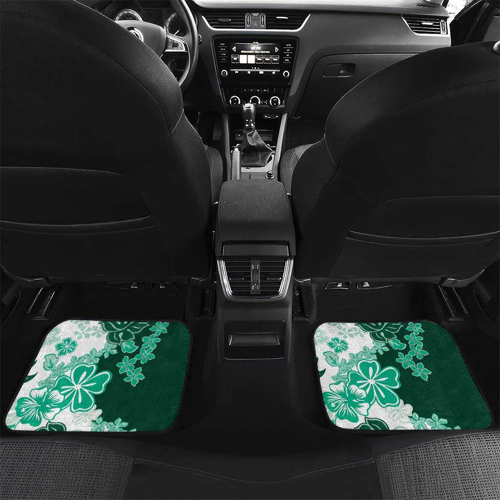 Green Hibiscus Plumeria Floral Car Mats LT01 Set 2pcs - Back Green - Polynesian Pride