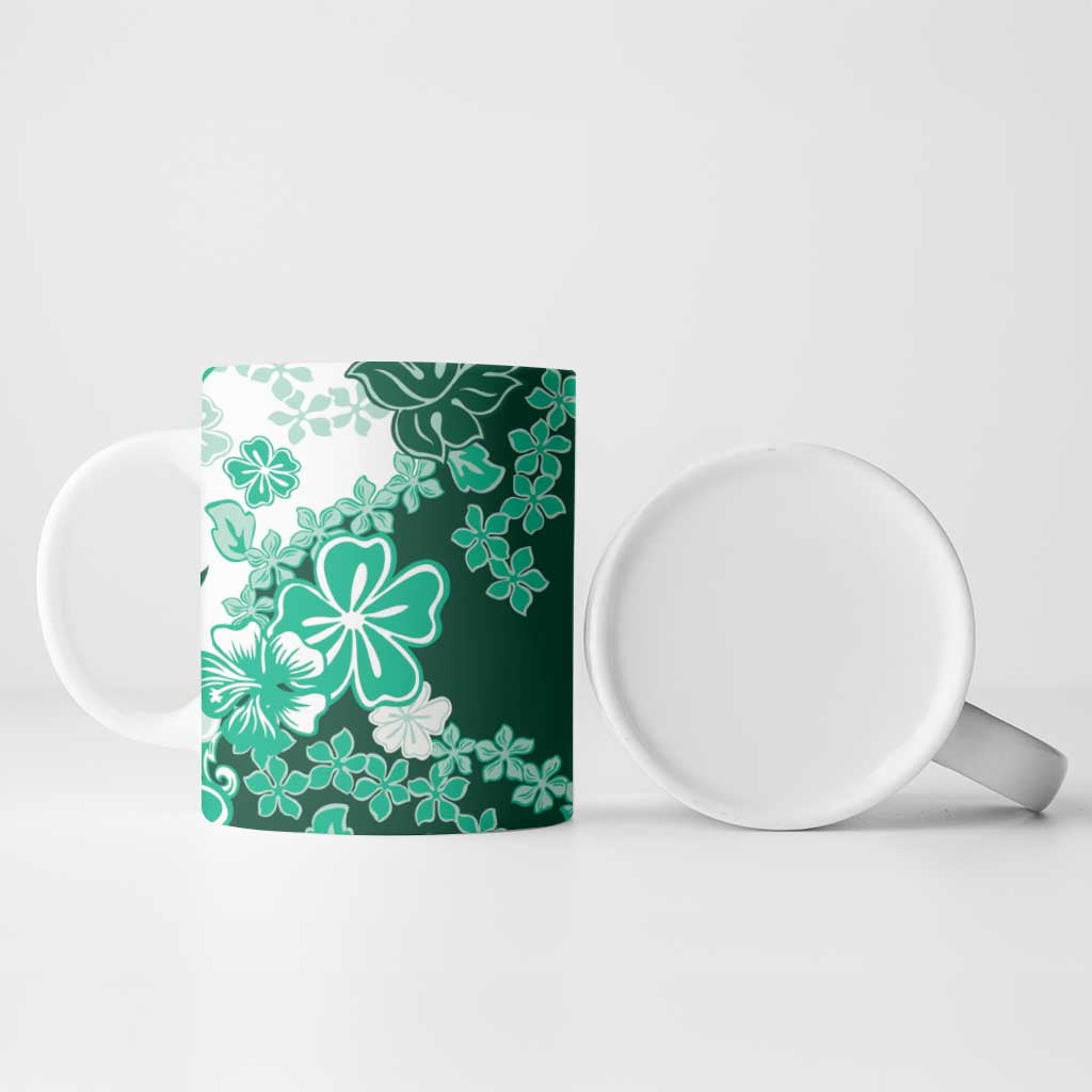 Green Hibiscus Plumeria Floral Ceramic Mug - Polynesian Pride