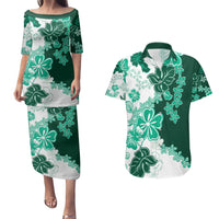Green Hibiscus Plumeria Floral Couples Matching Puletasi and Hawaiian Shirt LT01 Green - Polynesian Pride