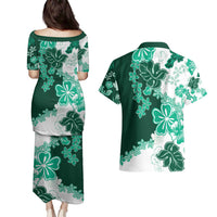 Green Hibiscus Plumeria Floral Couples Matching Puletasi and Hawaiian Shirt LT01 - Polynesian Pride