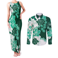 Green Hibiscus Plumeria Floral Couples Matching Tank Maxi Dress and Long Sleeve Button Shirt LT01 Green - Polynesian Pride