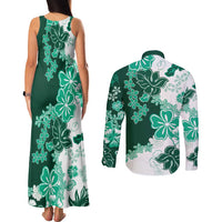 Green Hibiscus Plumeria Floral Couples Matching Tank Maxi Dress and Long Sleeve Button Shirt LT01 - Polynesian Pride