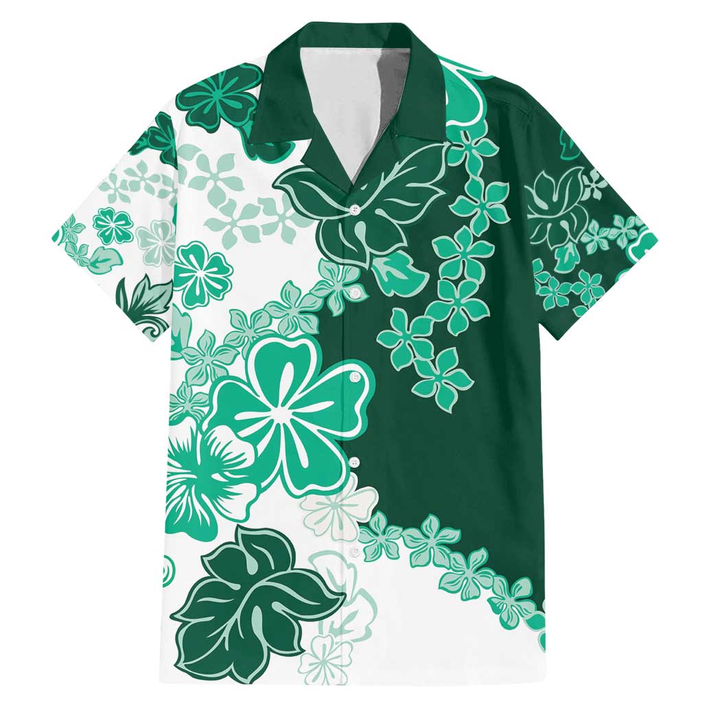Green Hibiscus Plumeria Floral Family Matching Mermaid Dress and Hawaiian Shirt LT01 Dad's Shirt - Short Sleeve Green - Polynesian Pride
