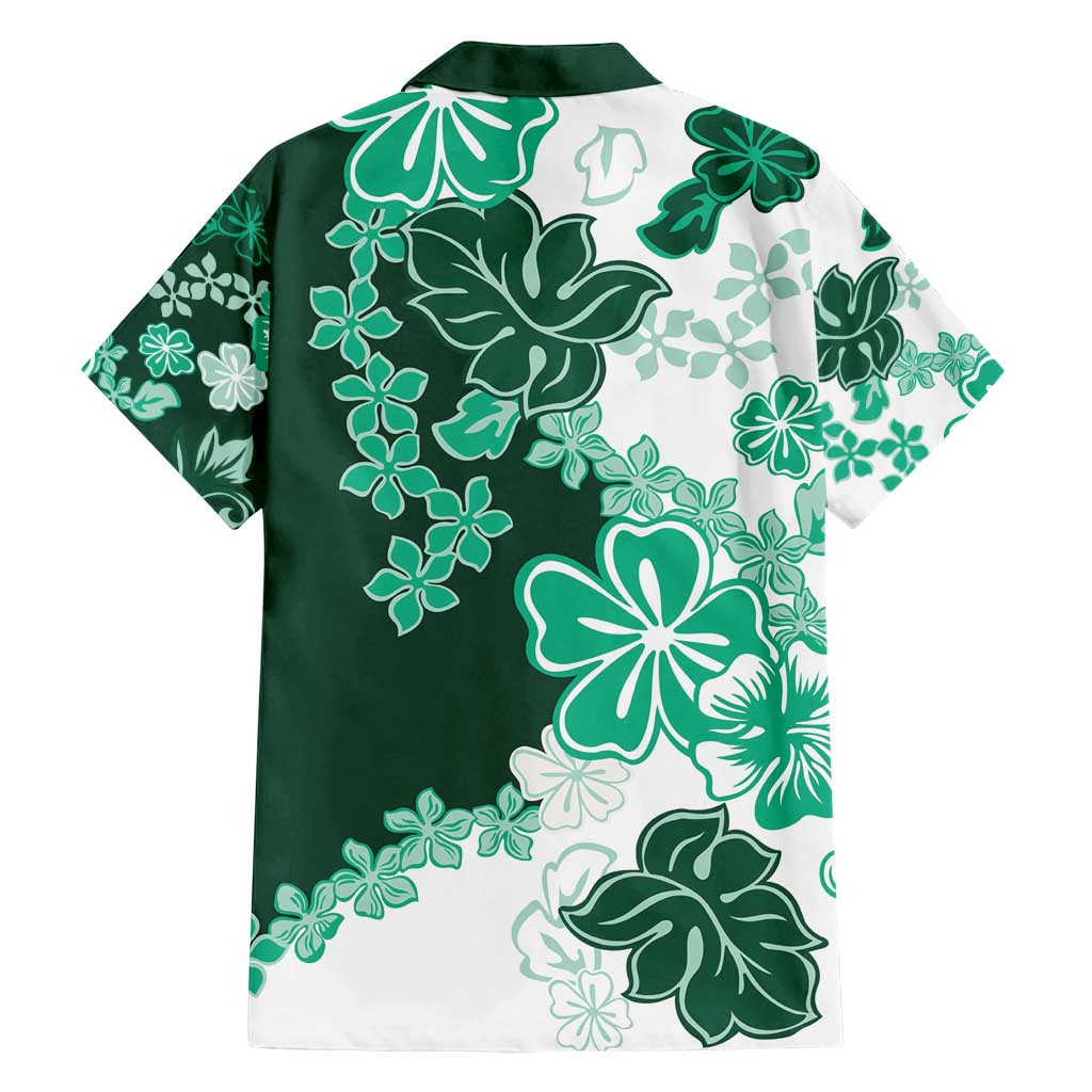 Green Hibiscus Plumeria Floral Family Matching Puletasi and Hawaiian Shirt - Polynesian Pride