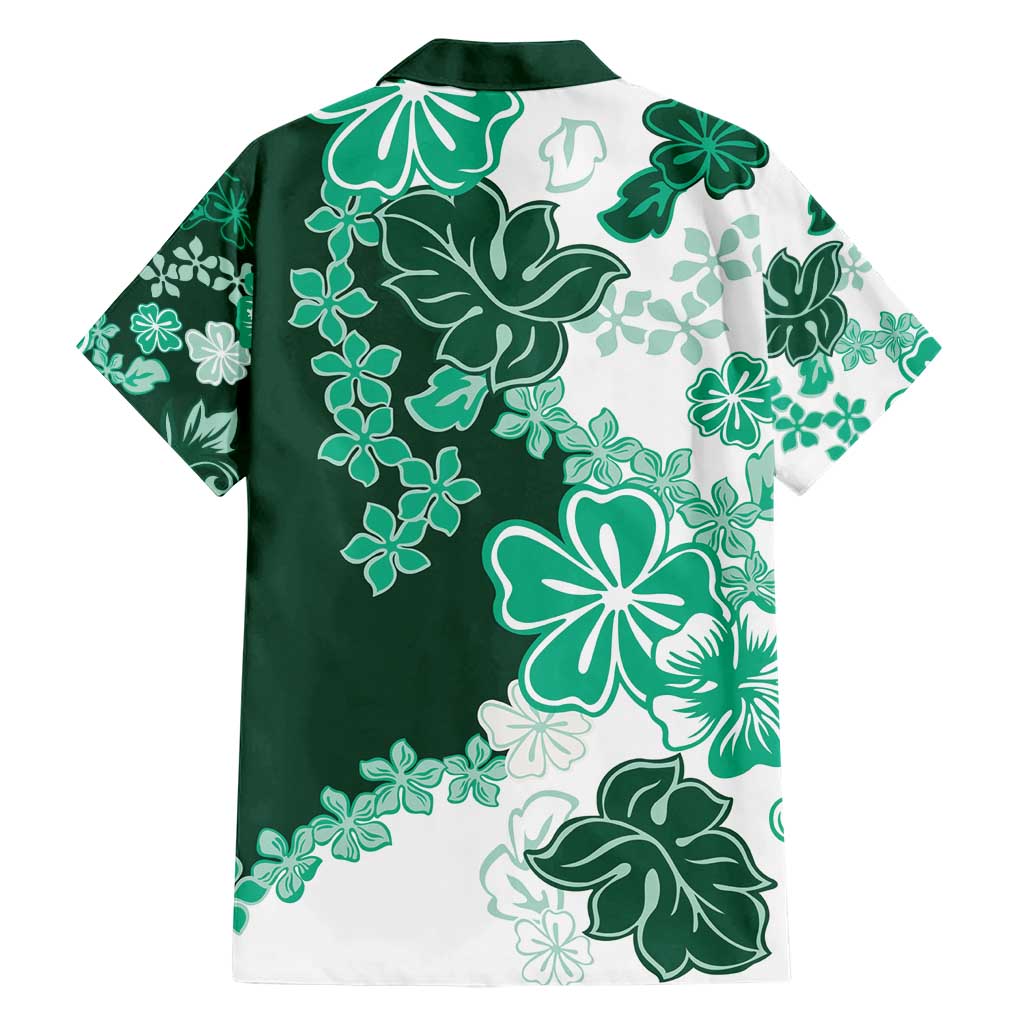 Green Hibiscus Plumeria Floral Family Matching Short Sleeve Bodycon Dress and Hawaiian Shirt LT01 - Polynesian Pride