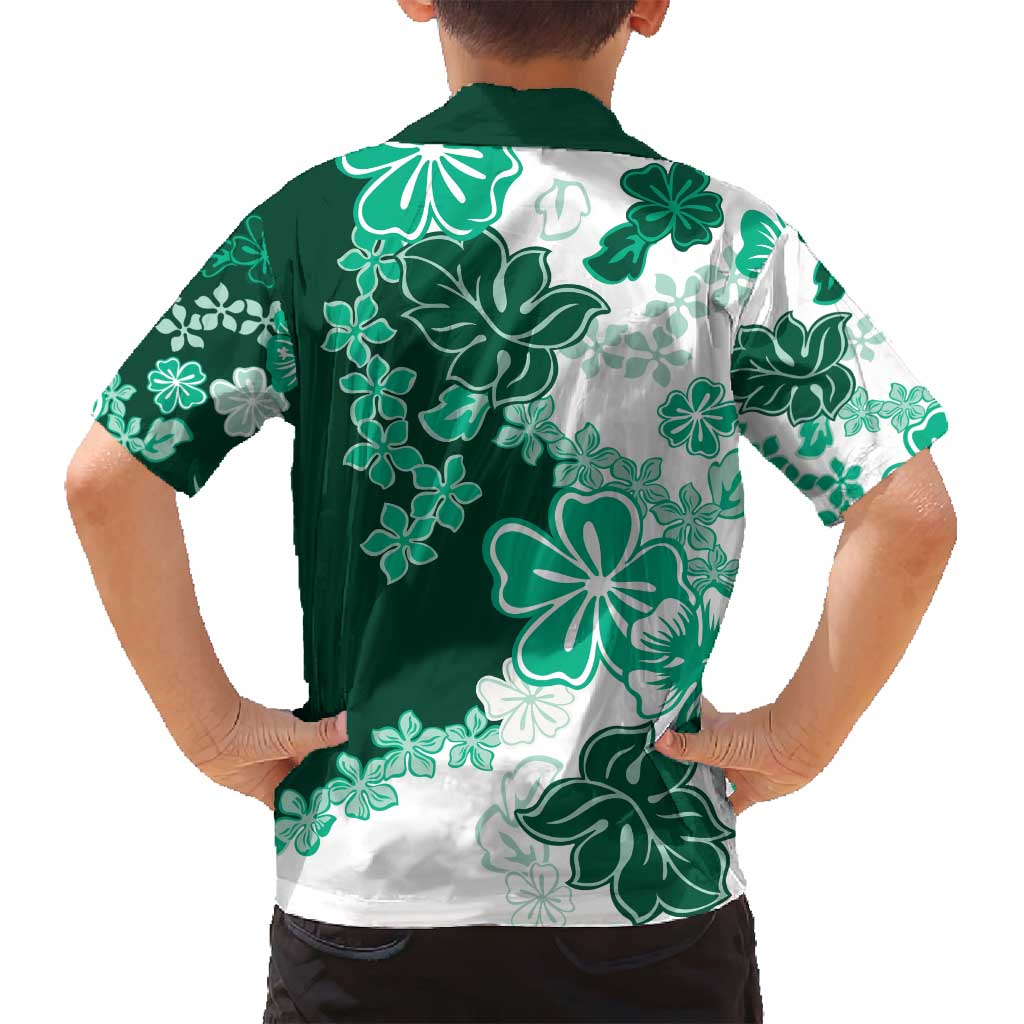 Green Hibiscus Plumeria Floral Family Matching Summer Maxi Dress and Hawaiian Shirt LT01 - Polynesian Pride