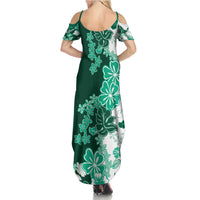 Green Hibiscus Plumeria Floral Family Matching Summer Maxi Dress and Hawaiian Shirt LT01 - Polynesian Pride