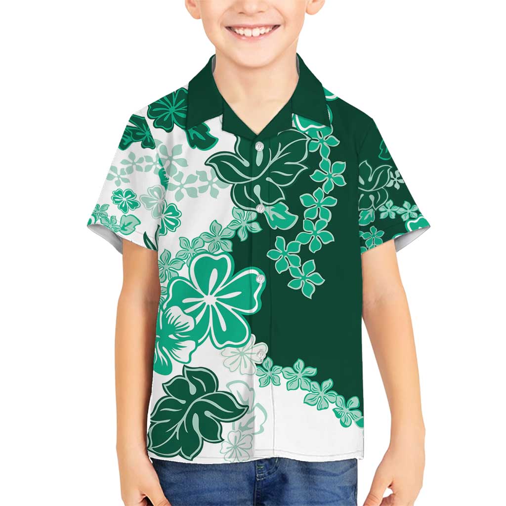 Green Hibiscus Plumeria Floral Family Matching Summer Maxi Dress and Hawaiian Shirt LT01 Son's Shirt Green - Polynesian Pride