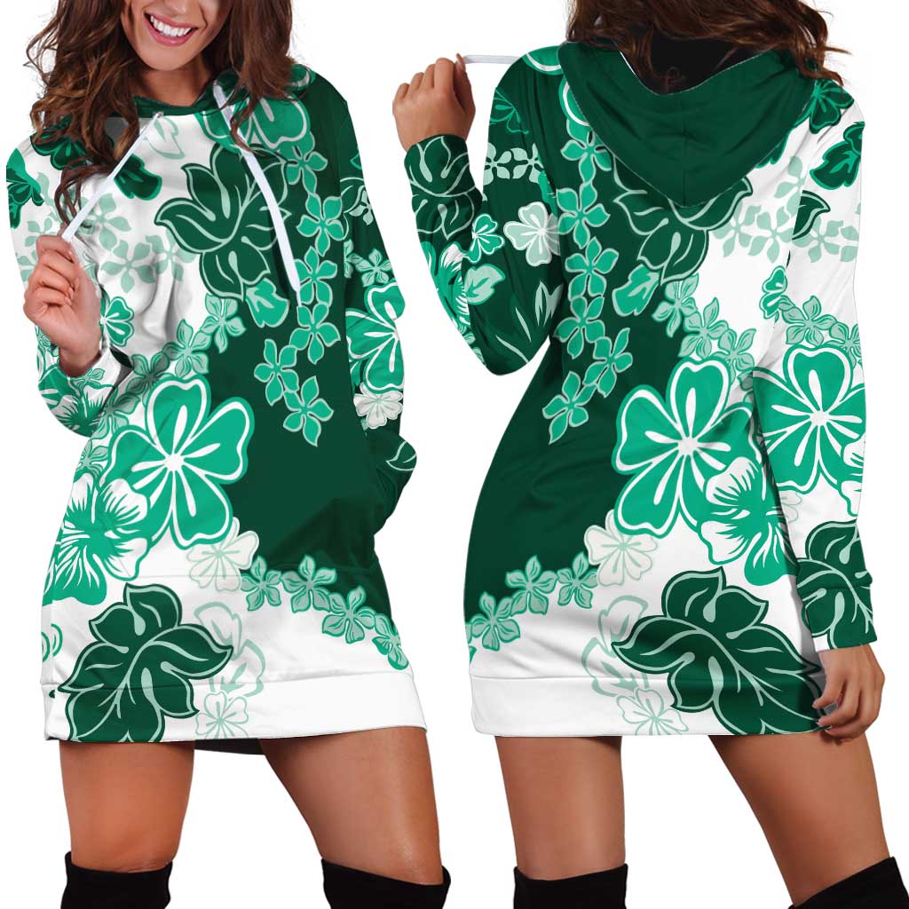 Green Hibiscus Plumeria Floral Hoodie Dress - Polynesian Pride