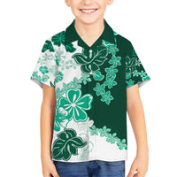 Green Hibiscus Plumeria Floral Kid Hawaiian Shirt - Polynesian Pride
