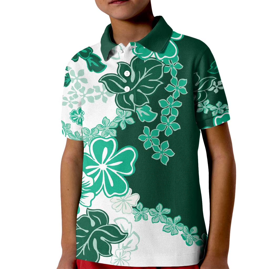 Green Hibiscus Plumeria Floral Kid Polo Shirt - Polynesian Pride