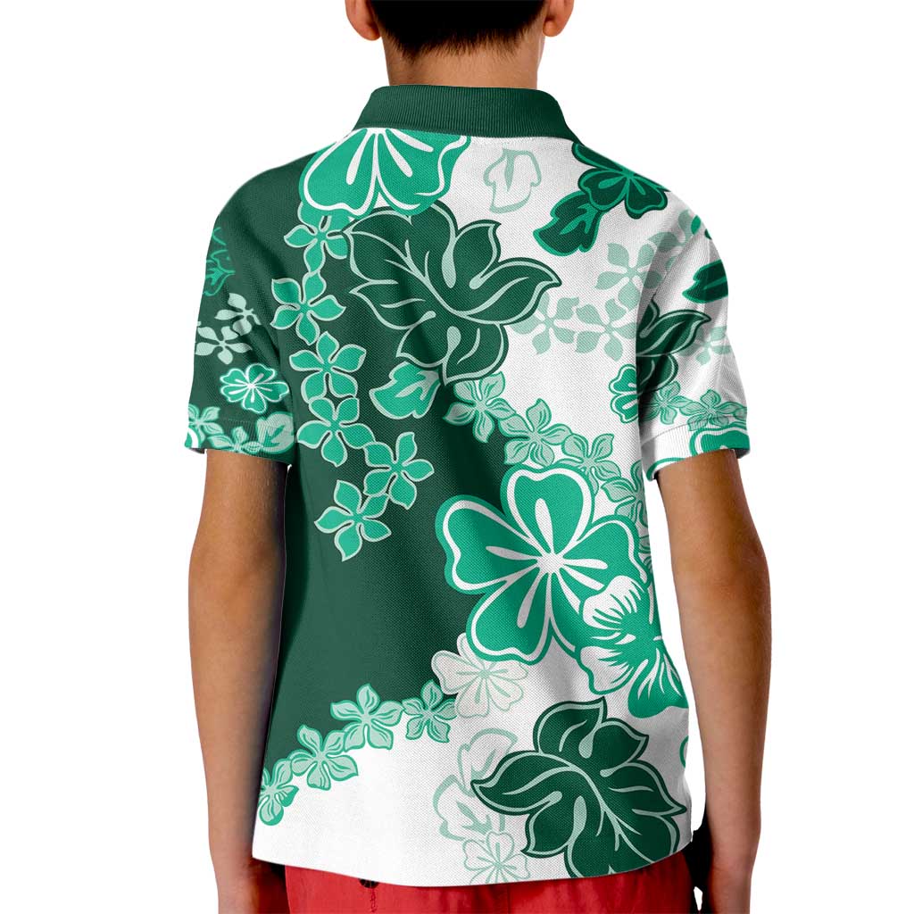 Green Hibiscus Plumeria Floral Kid Polo Shirt - Polynesian Pride