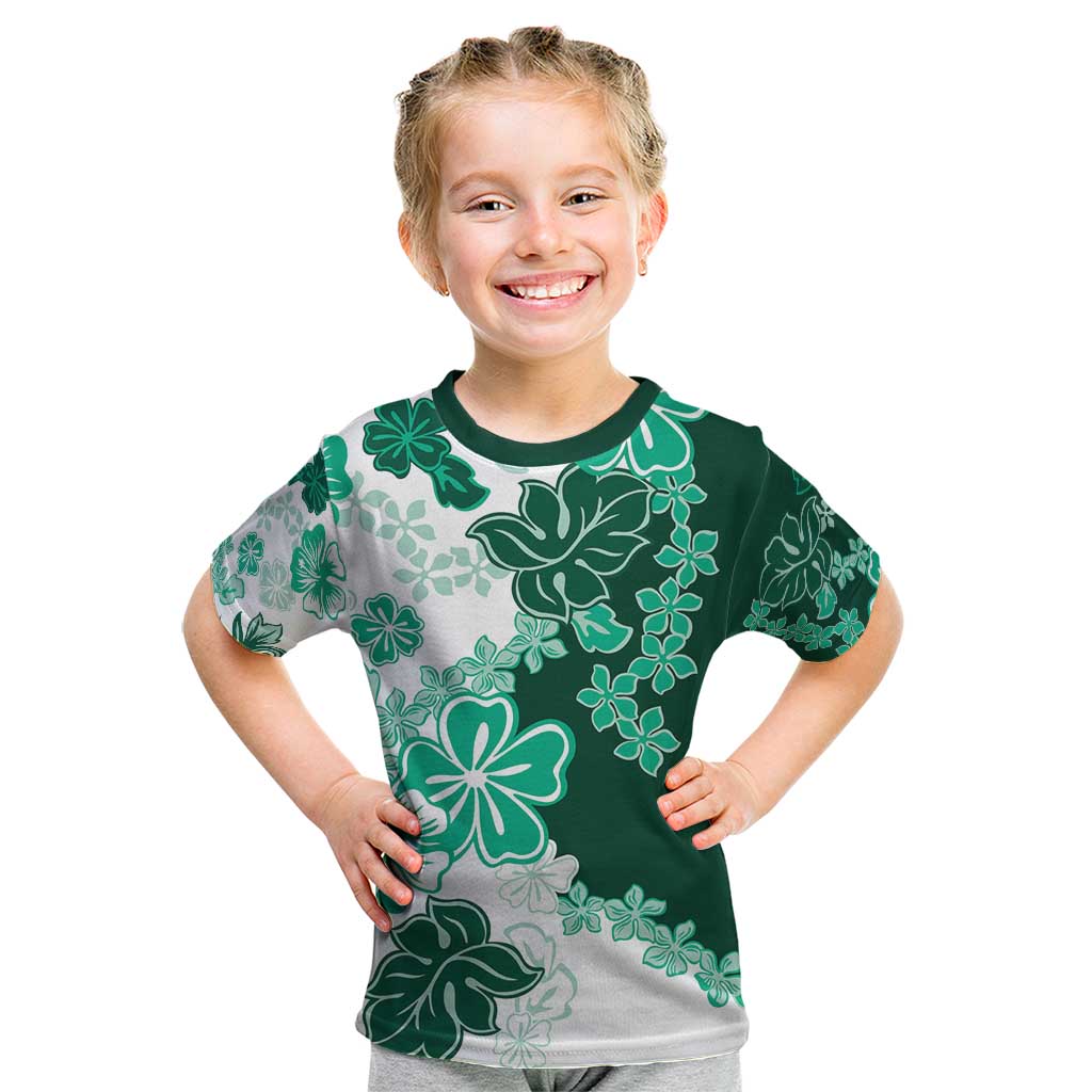 Green Hibiscus Plumeria Floral Kid T Shirt - Polynesian Pride