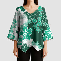 Green Hibiscus Plumeria Floral Kimono Sleeve Blouse - Polynesian Pride