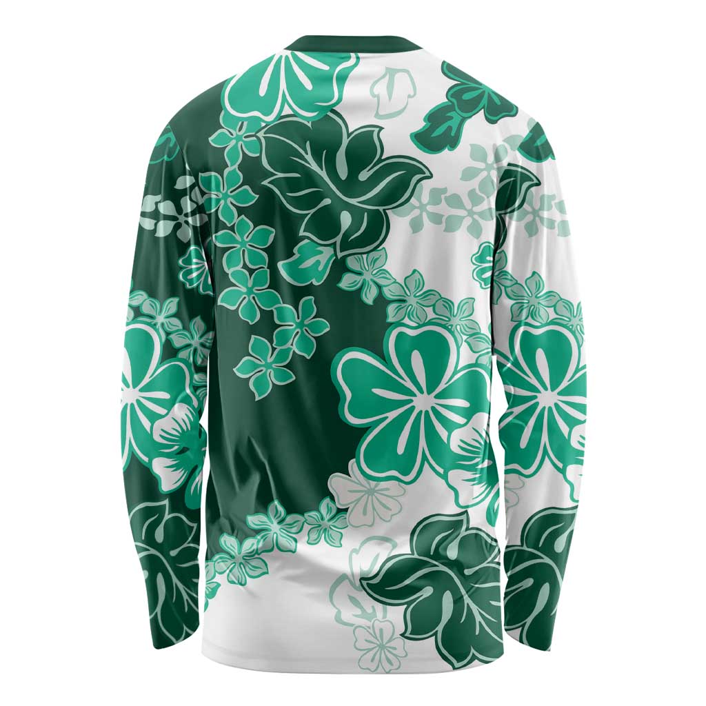 Green Hibiscus Plumeria Floral Long Sleeve Shirt - Polynesian Pride