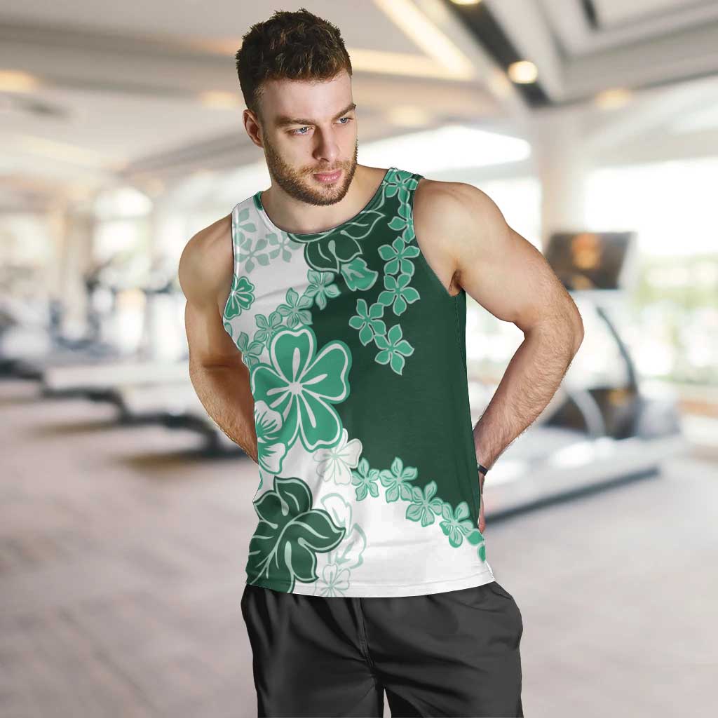 Green Hibiscus Plumeria Floral Men Tank Top - Polynesian Pride