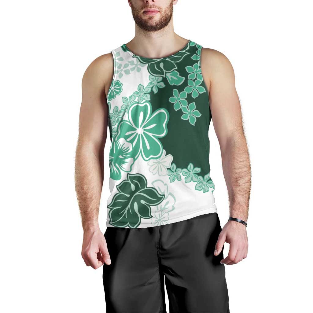 Green Hibiscus Plumeria Floral Men Tank Top - Polynesian Pride