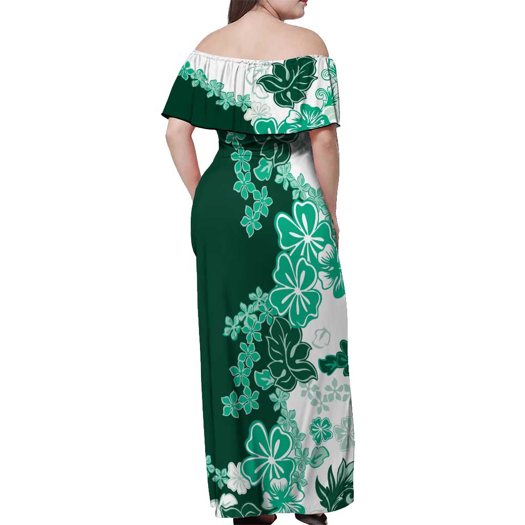 Green Hibiscus Plumeria Floral Off Shoulder Maxi Dress - Polynesian Pride