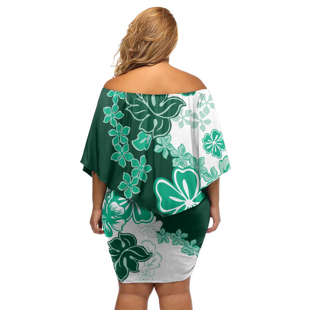 Green Hibiscus Plumeria Floral Off Shoulder Short Dress - Polynesian Pride