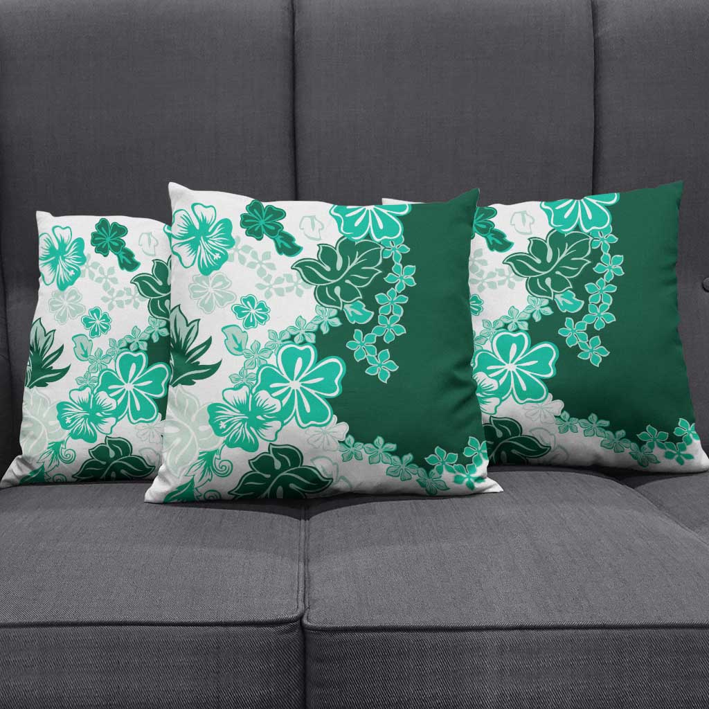 Green Hibiscus Plumeria Floral Pillow Cover - Polynesian Pride
