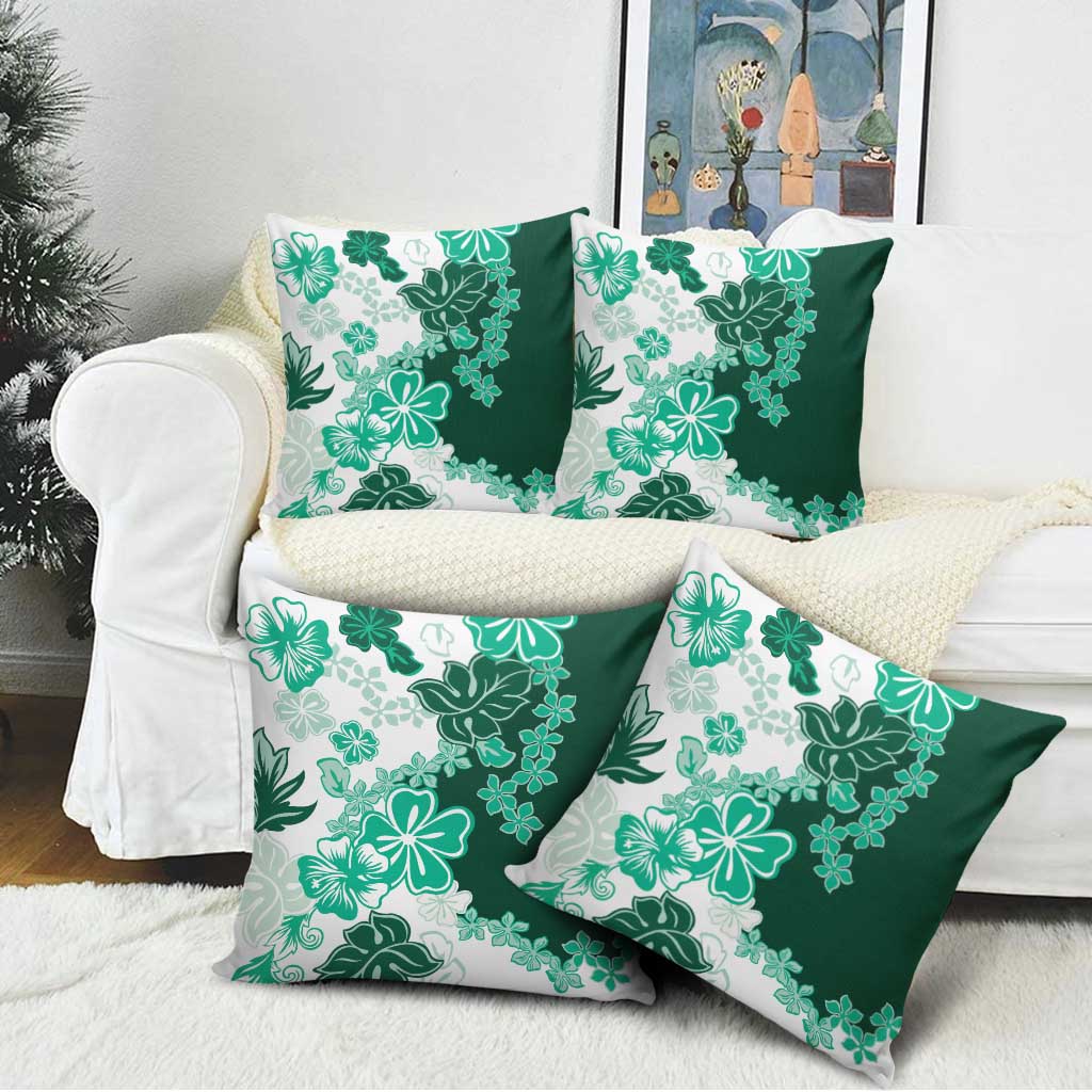 Green Hibiscus Plumeria Floral Pillow Cover - Polynesian Pride