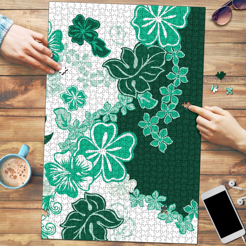 Green Hibiscus Plumeria Floral Puzzle LT01 Green - Polynesian Pride