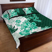 Green Hibiscus Plumeria Floral Quilt Bed Set - Polynesian Pride