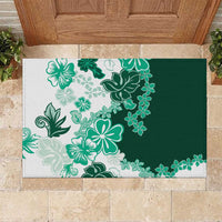 Green Hibiscus Plumeria Floral Rubber Doormat - Polynesian Pride