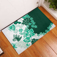 Green Hibiscus Plumeria Floral Rubber Doormat - Polynesian Pride