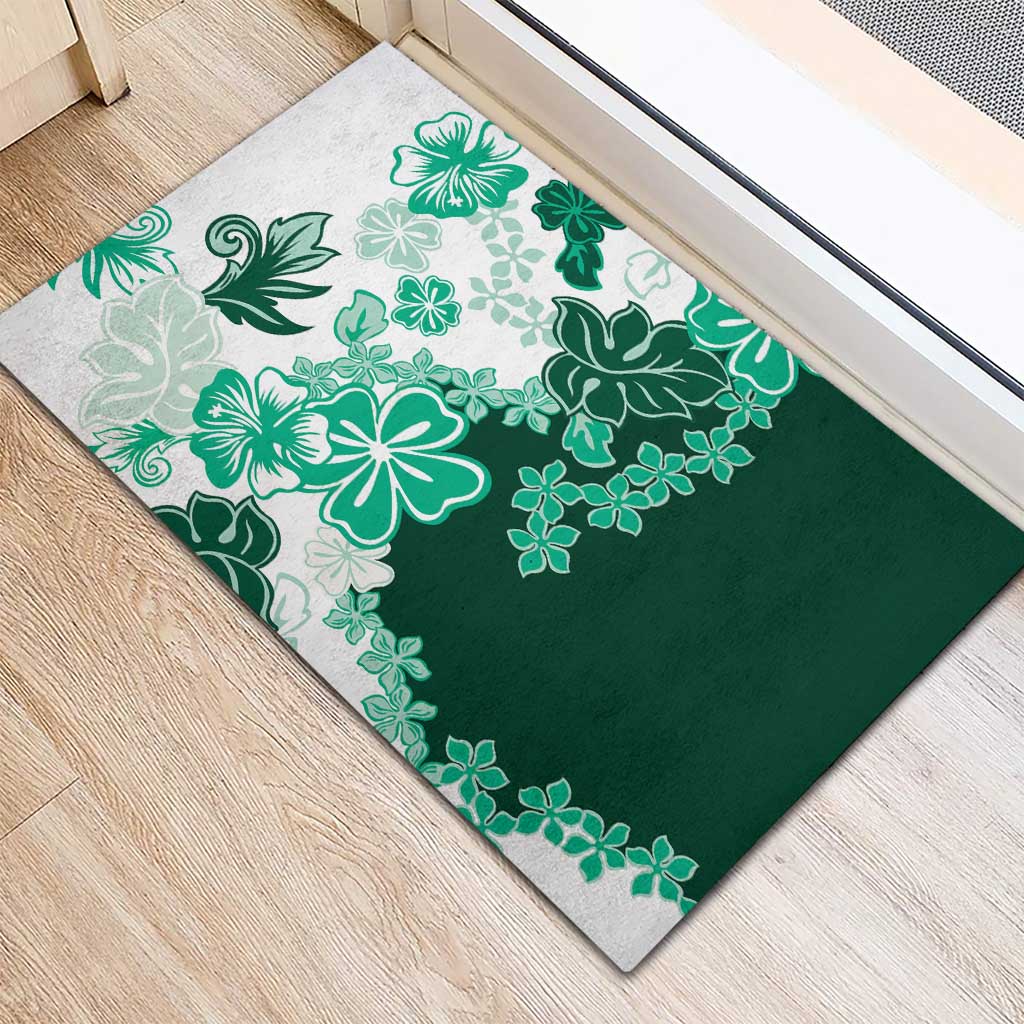 Green Hibiscus Plumeria Floral Rubber Doormat - Polynesian Pride