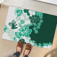 Green Hibiscus Plumeria Floral Rubber Doormat - Polynesian Pride