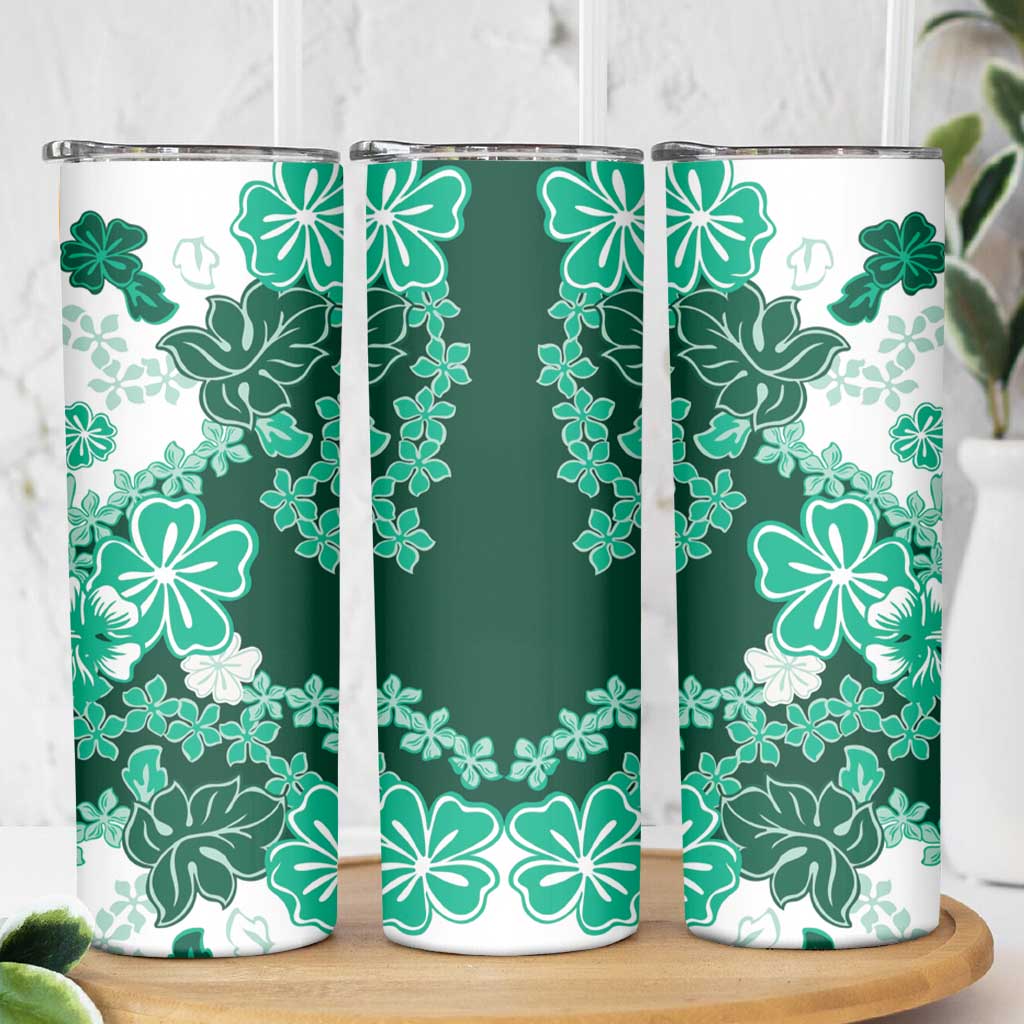 Green Hibiscus Plumeria Floral Skinny Tumbler - Polynesian Pride