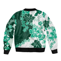 Green Hibiscus Plumeria Floral Sleeve Zip Bomber Jacket LT01 - Polynesian Pride