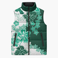 Green Hibiscus Plumeria Floral Sleeveless Puffer Jacket - Polynesian Pride