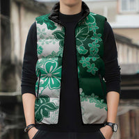 Green Hibiscus Plumeria Floral Sleeveless Puffer Jacket - Polynesian Pride