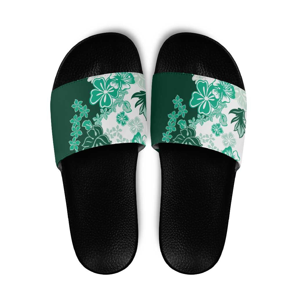 Green Hibiscus Plumeria Floral Slide Sandals - Polynesian Pride