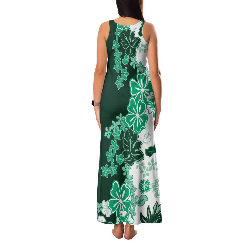 Green Hibiscus Plumeria Floral Tank Maxi Dress - Polynesian Pride