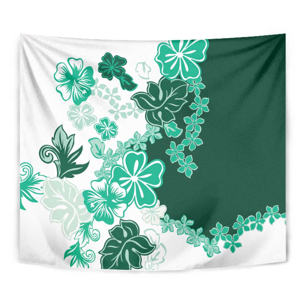 Green Hibiscus Plumeria Floral Tapestry - Polynesian Pride