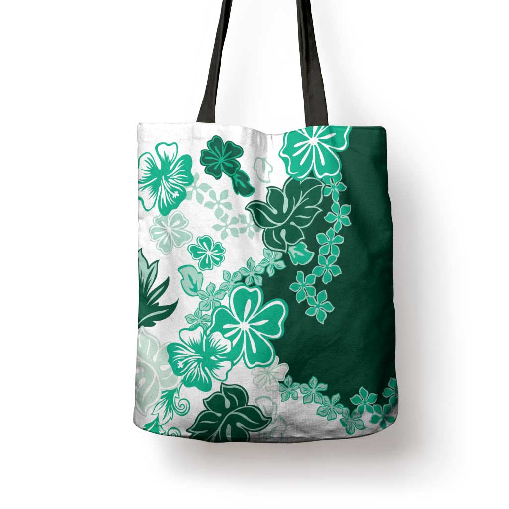 Green Hibiscus Plumeria Floral Tote Bag LT01 - Polynesian Pride
