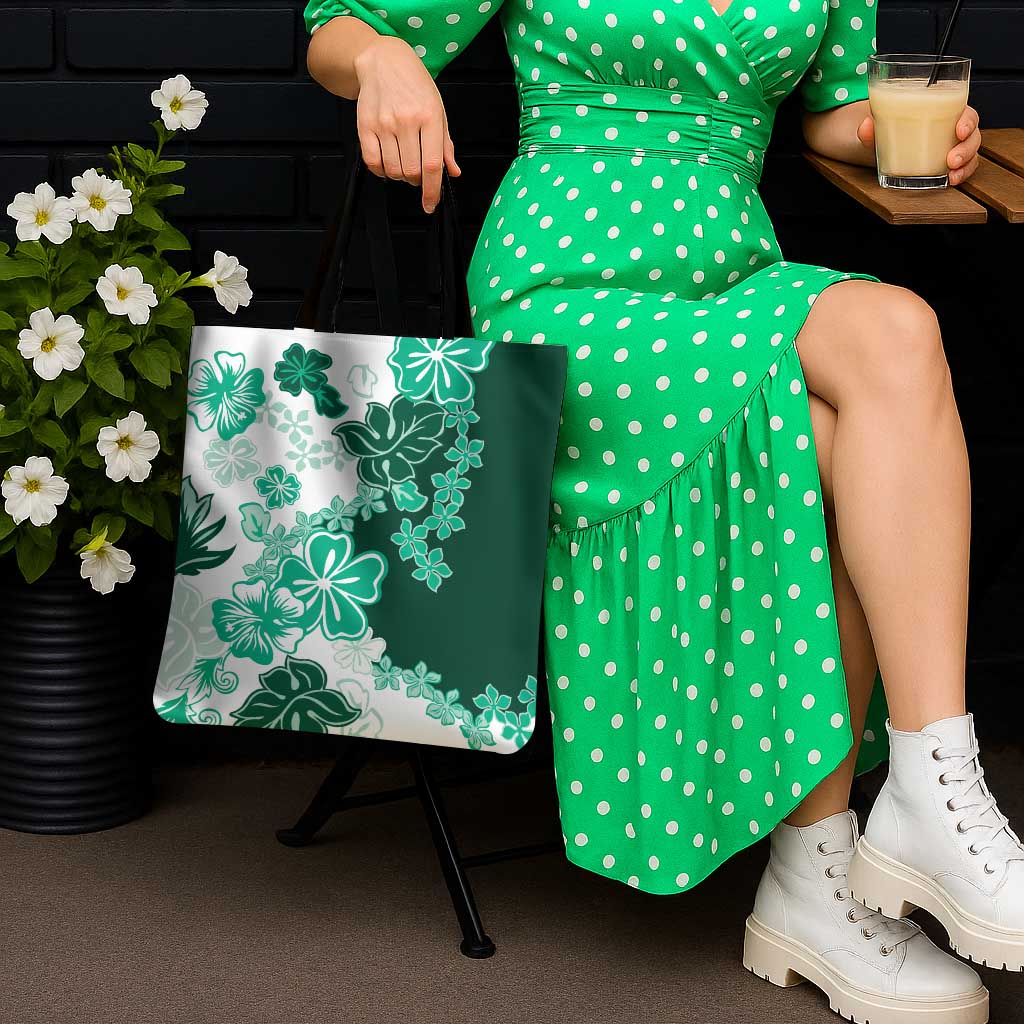 Green Hibiscus Plumeria Floral Tote Bag LT01 - Polynesian Pride