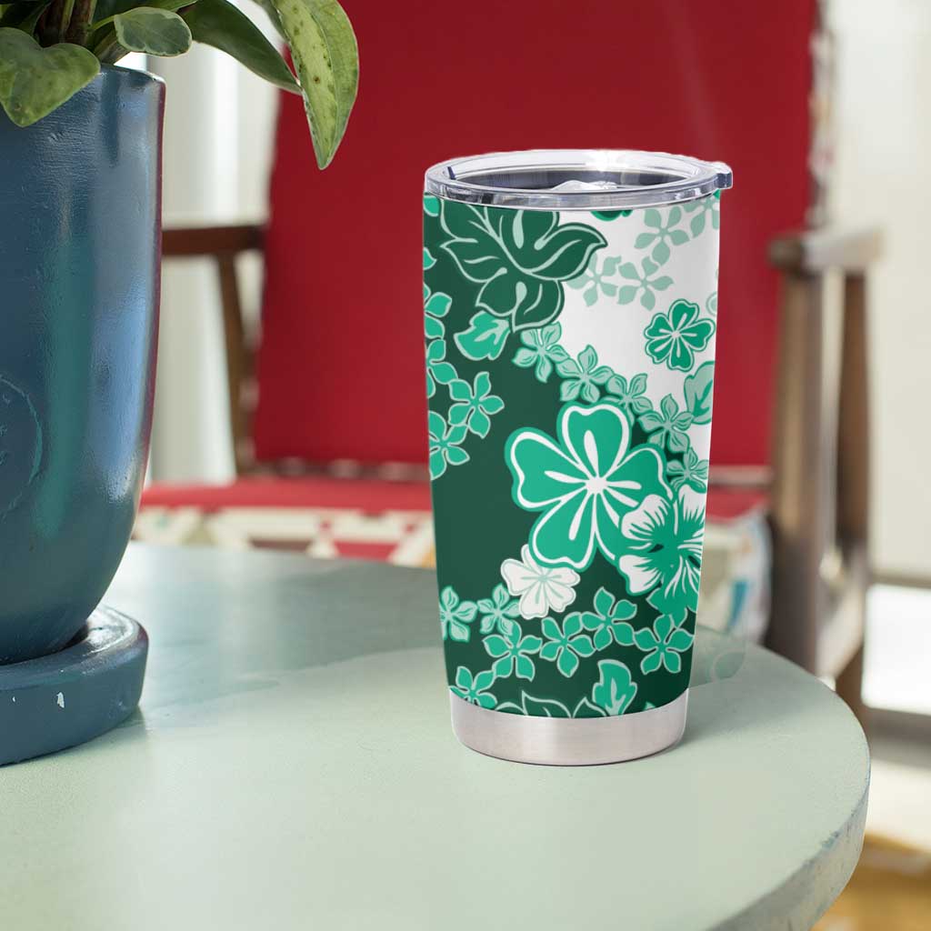 Green Hibiscus Plumeria Floral Tumbler Cup - Polynesian Pride