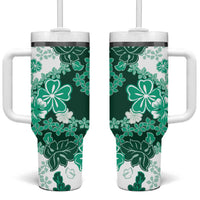 Green Hibiscus Plumeria Floral Tumbler With Handle LT01 One Size: 40 oz Green - Polynesian Pride