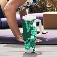 Green Hibiscus Plumeria Floral Tumbler With Handle LT01 - Polynesian Pride