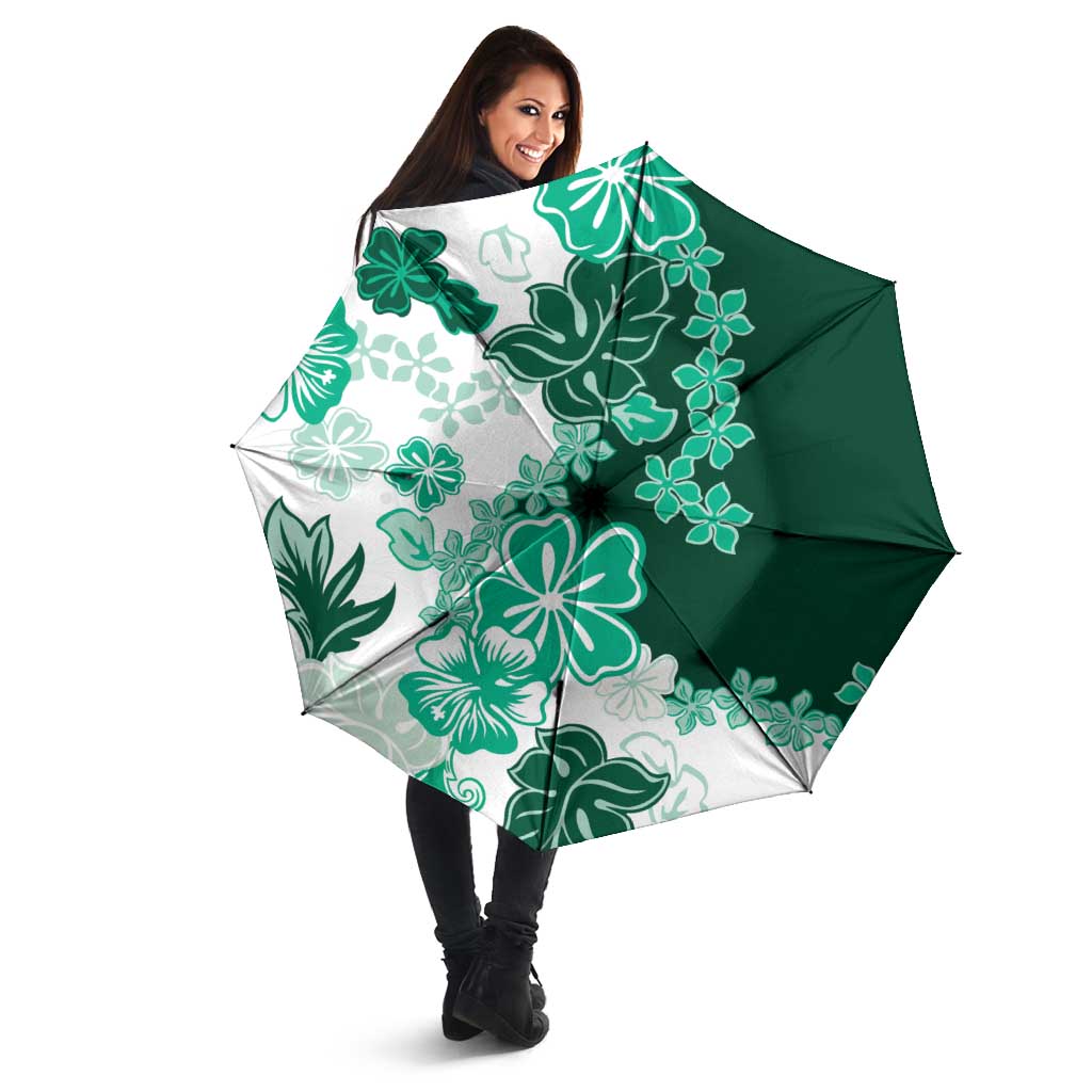 Green Hibiscus Plumeria Floral Umbrella - Polynesian Pride