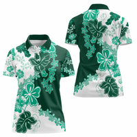 Green Hibiscus Plumeria Floral Women Polo Shirt - Polynesian Pride