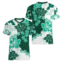 Green Hibiscus Plumeria Floral Women V-Neck T-Shirt LT01 - Polynesian Pride