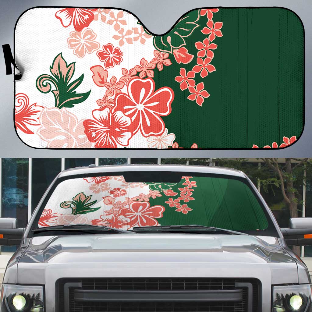 Green Orange Hibiscus Plumeria Floral Auto Sun Shade - Polynesian Pride