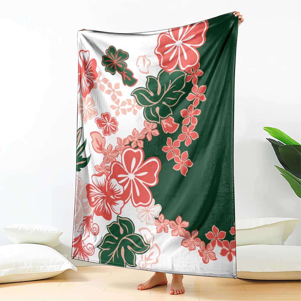Green Orange Hibiscus Plumeria Floral Blanket - Polynesian Pride