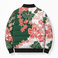 Green Orange Hibiscus Plumeria Floral Bomber Puffer Jacket - Polynesian Pride