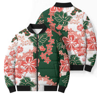 Green Orange Hibiscus Plumeria Floral Bomber Puffer Jacket - Polynesian Pride